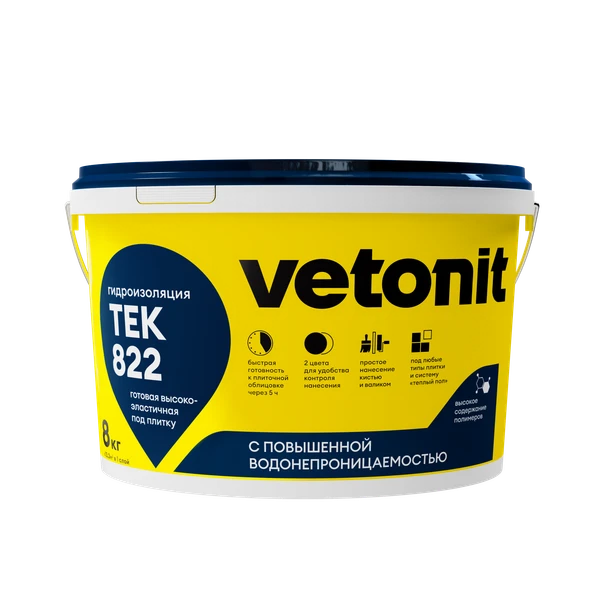 Vetonit tec 822 готовая к применению полимерная гидроизоляционная мастика серый 8 кг